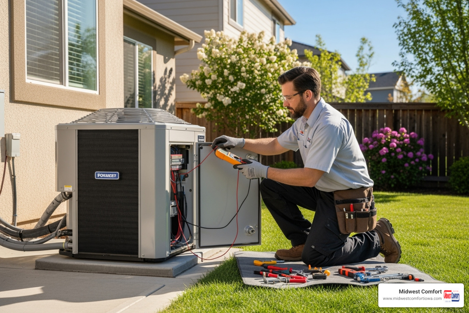 technician inspecting outdoor heat pump unit - residential heat pump altoona technician inspecting outdoor heat pump unit - residential heat pump altoona